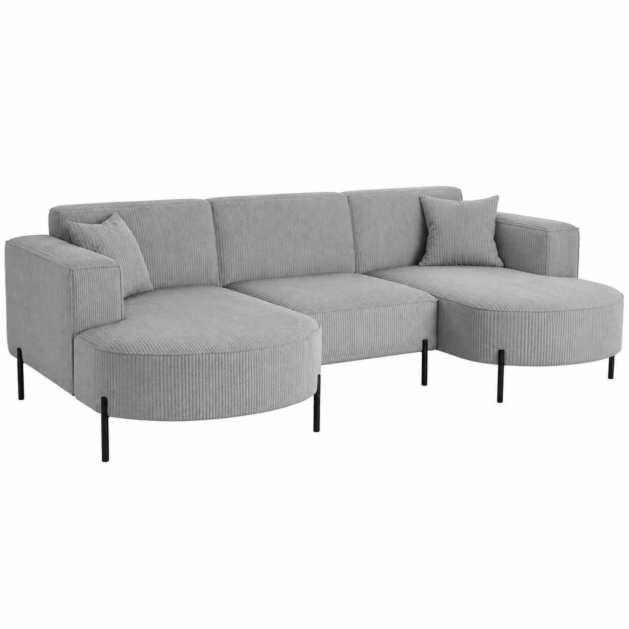 Moderne U-förmige Eckcouch aus Cordstoff mit Ottomane, Metallfüßen – Bequemes Ecksofa für Ihr Wohnzimmer