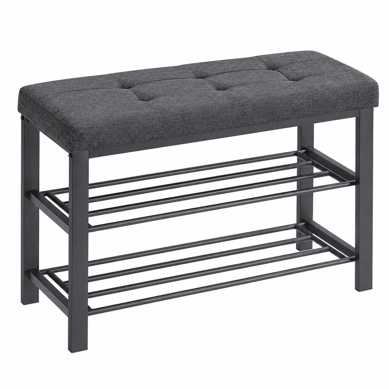SONGMICS Schuhbank mit 3 Ebenen, Polstersitz & Metallgestell, Dunkelgrau-Schwarz, 31 x 81 x 49 cm