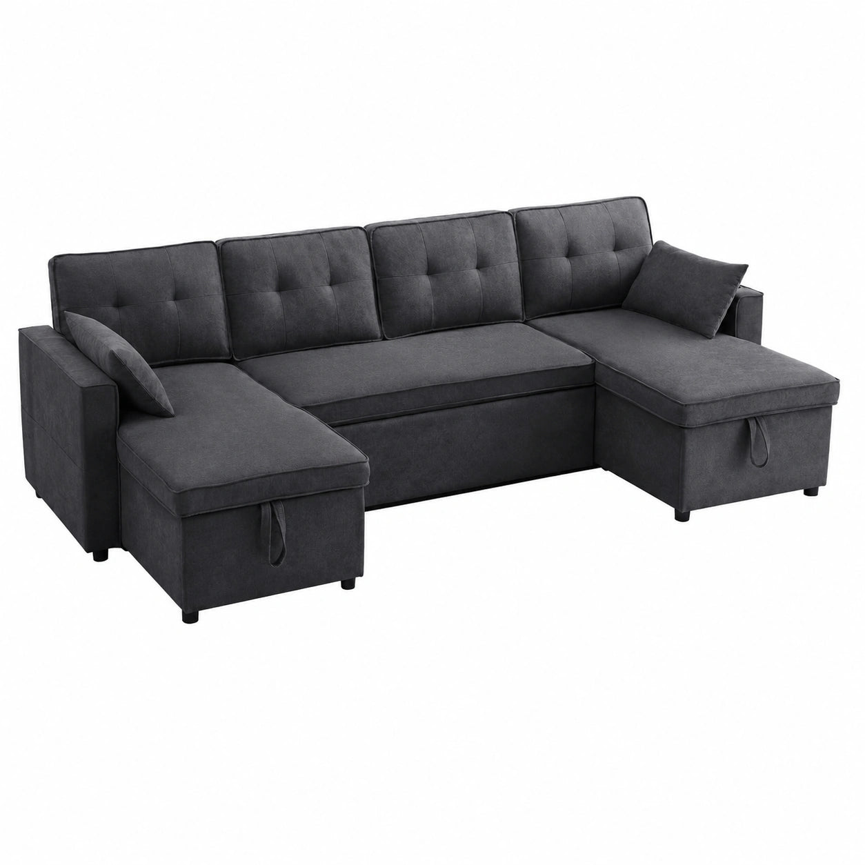 Soweiz U-Sofa mit Schlaffunktion, Baumwoll-Leinen-Bezug, Getränkehalter, Stauraum, grau