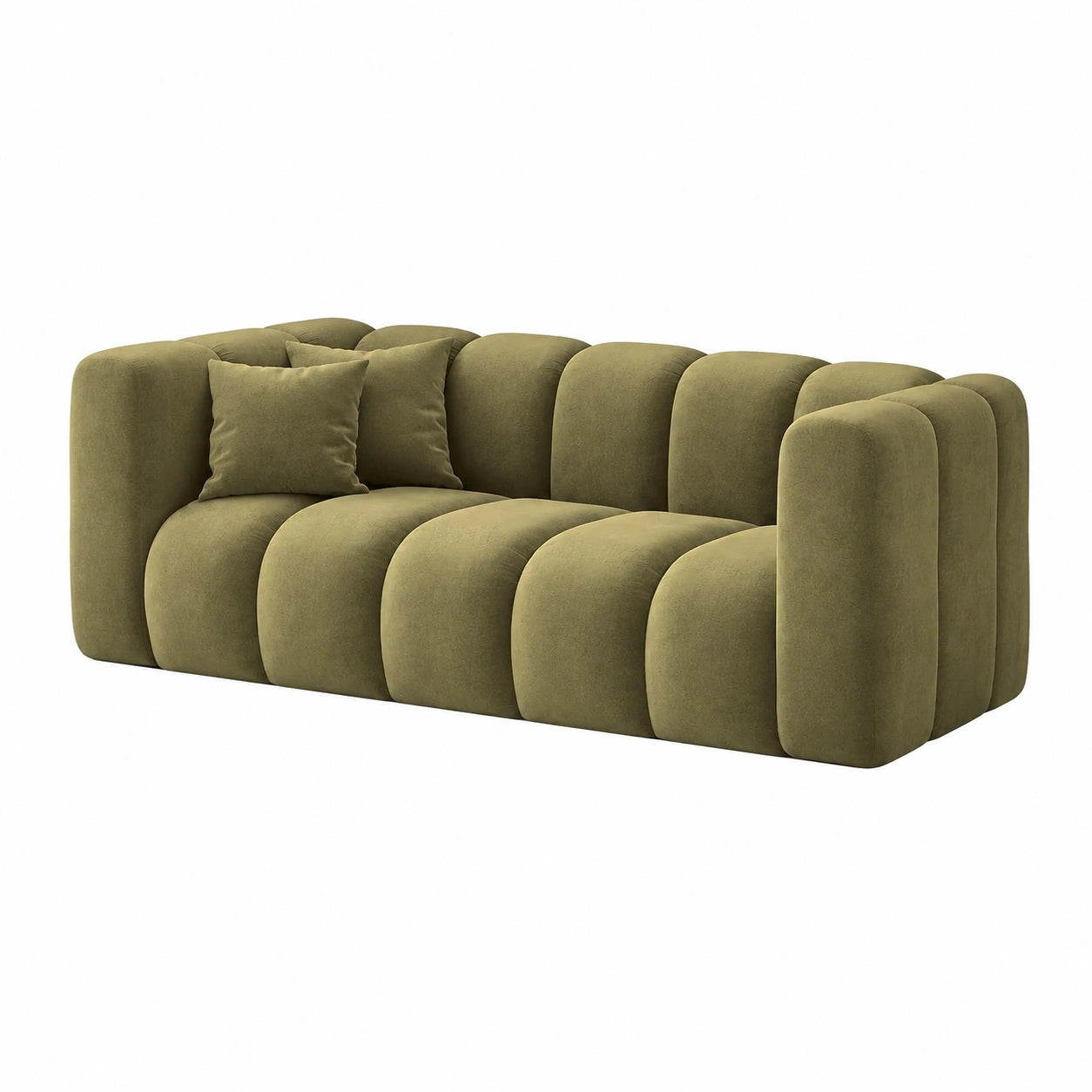 Modernes 2-Sitzer-Sofa aus Velours mit Kissen, ideal für Wohnzimmer, hoch elastischer Schaum, oliv