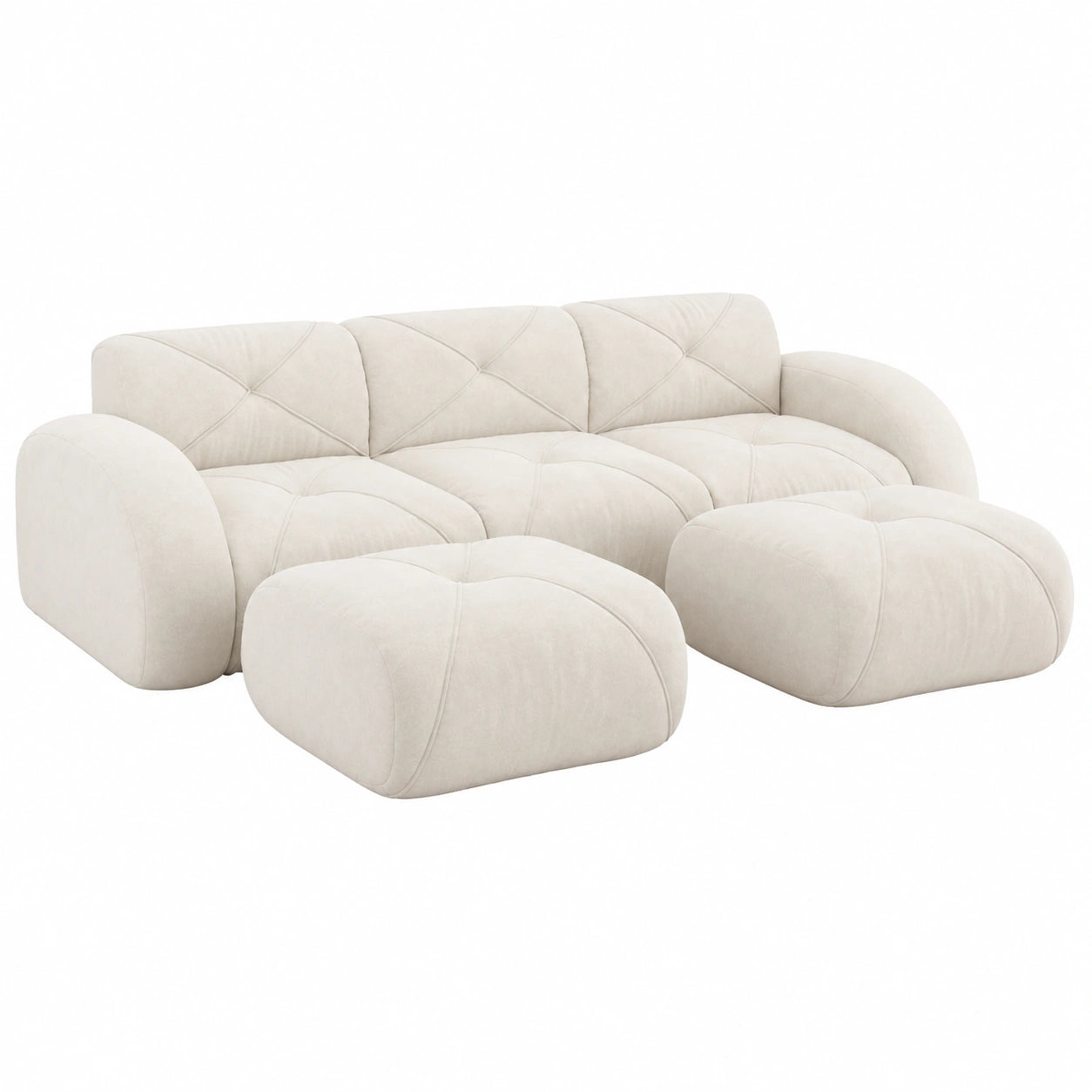 Modernes U-förmiges Modulsofa für Wohnzimmer, inklusive Hocker, ohne Montage, rutschfest, Weiß