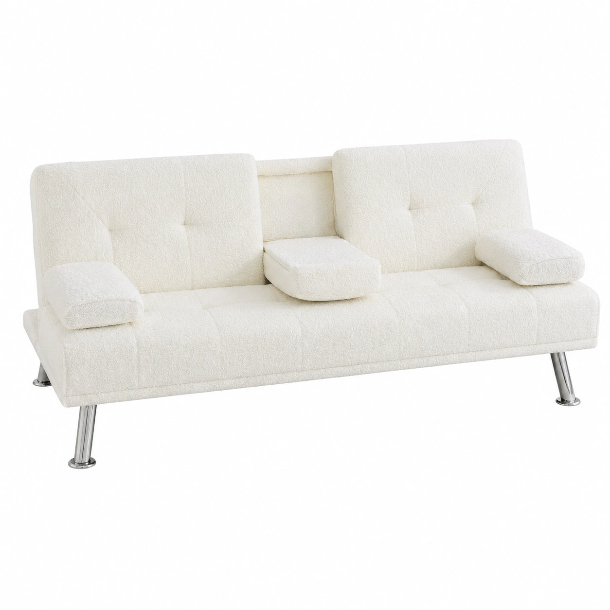 Komfortables Yaheetech Schlafsofa für 3 Personen mit Bettfunktion, Elfenbeinfarbig, bis 350 kg