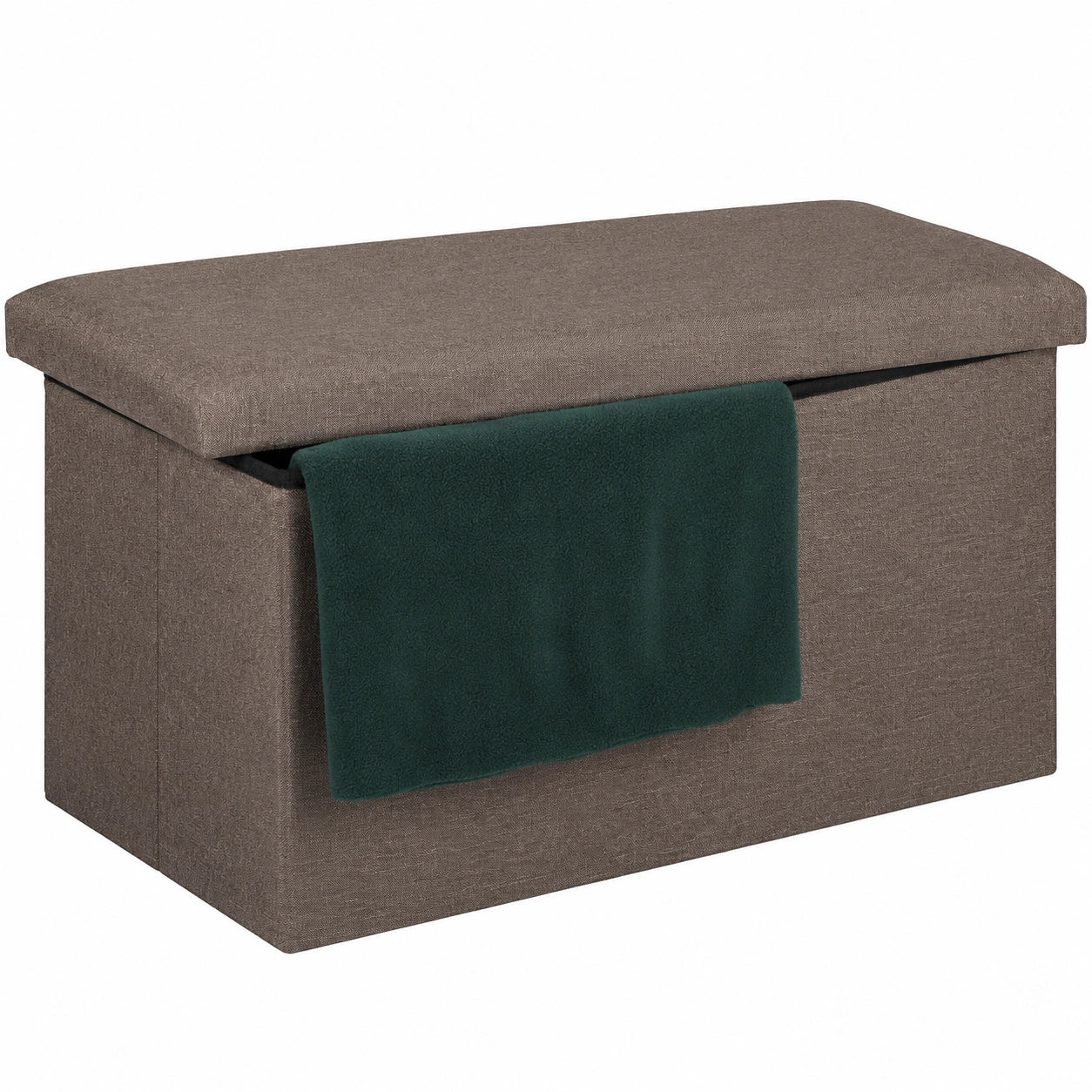 Gepolsterte Truhenbank mit Stauraum in Leinenoptik, für Flur und Schlafzimmer, Graubraun, HBT 38x76,5x38,5cm