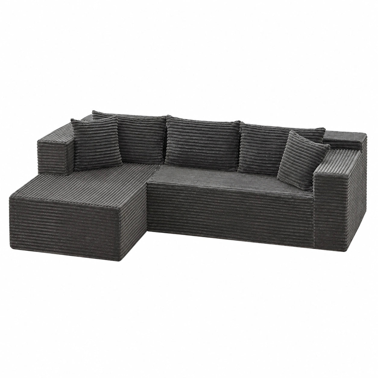 Modernes L-Form Ecksofa aus Cord, Ergonomisches Design, 268x175cm, Belastbar bis 635kg