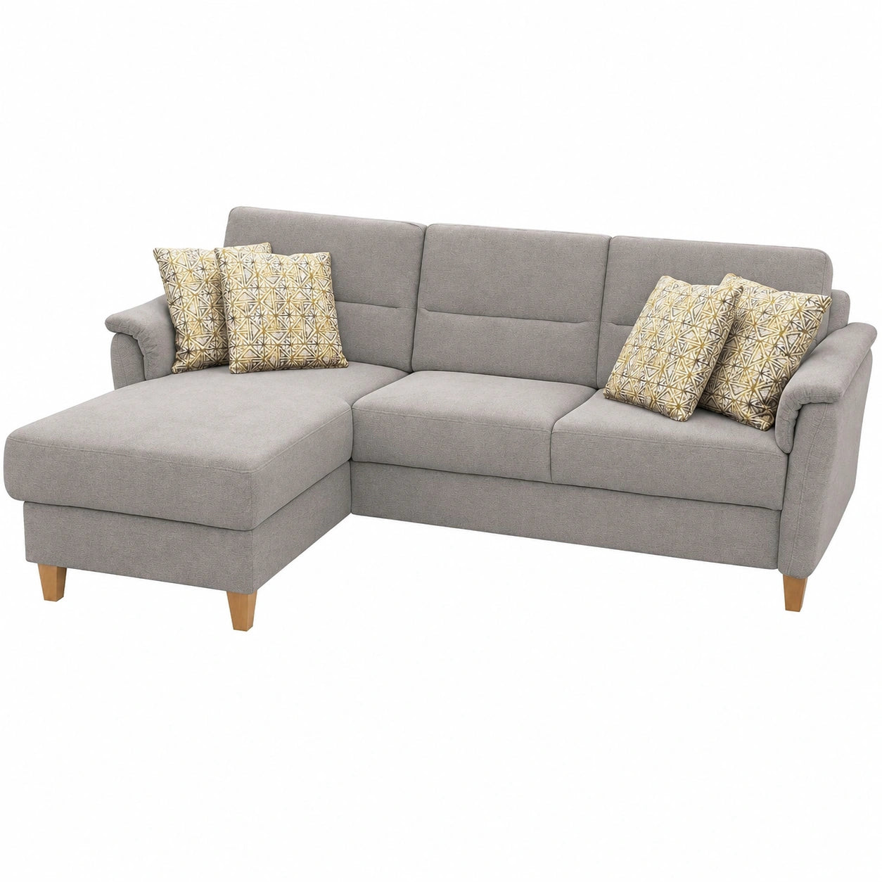 CAVADORE Palera Ecksofa mit Schlaffunktion und Bettkasten, Federkern, Hellgrau Chenille