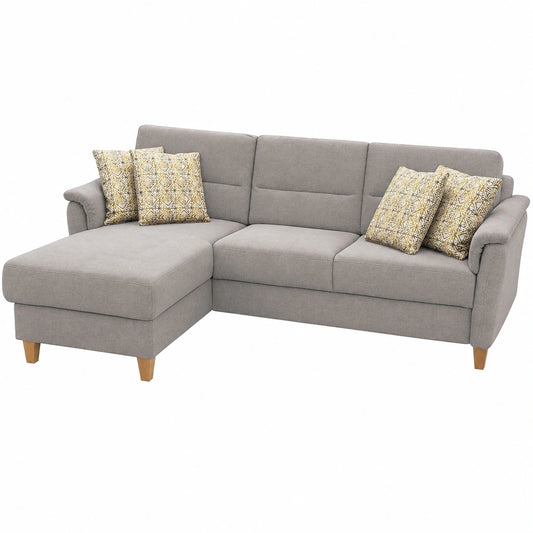 CAVADORE Palera Ecksofa mit Schlaffunktion und Bettkasten, Federkern, Hellgrau Chenille