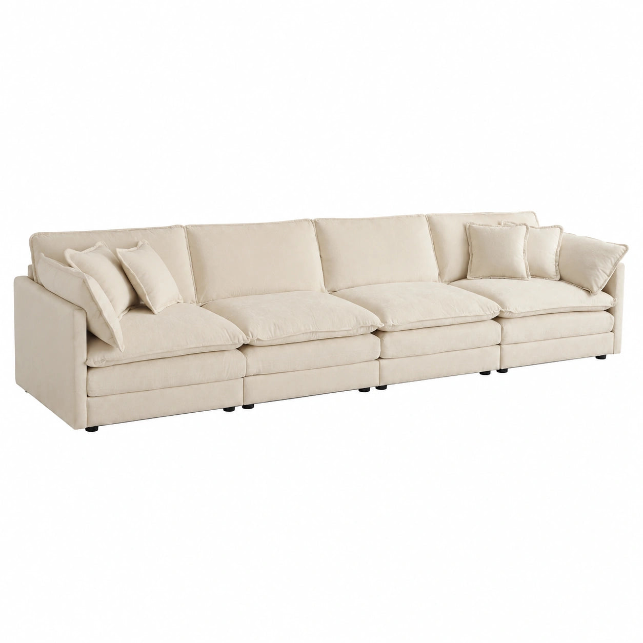 Modernes Modulares Ecksofa für Wohnzimmer, 4-Sitzer-Sofa mit Kissen, Polstermöbel für Wohnung und Büro, Chenille-Stoff in Beige