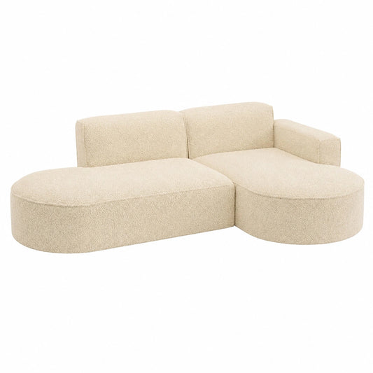 Komfortable Ecksofa L-Form mit Ottomane für Wohnzimmer in Ecru, 3-Sitzer Polstersofa