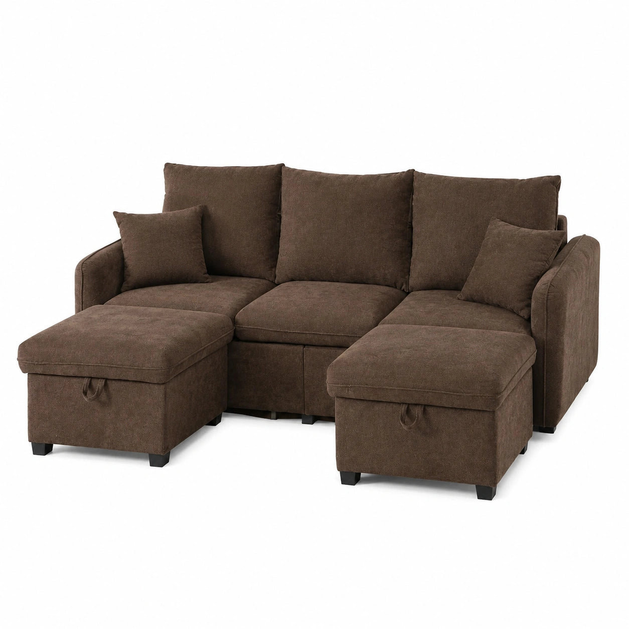 Modernes Ecksofa U-Form mit Schlaffunktion und Stauraum in Braun