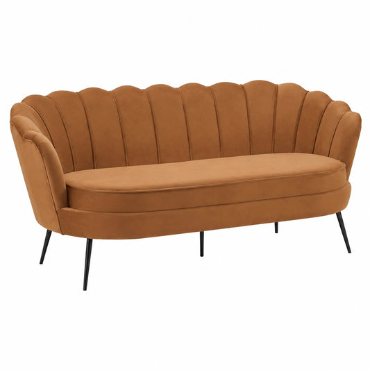 Skandinavisches 3-Sitzer-Sofa aus Velours in Cognac, 181x79x78 cm