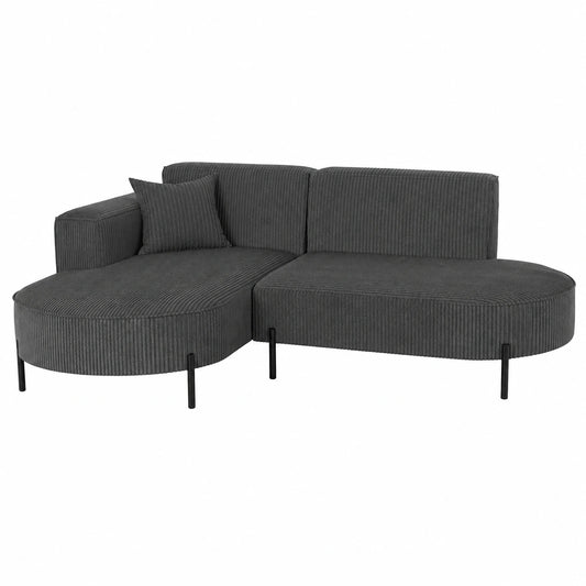 Kaiser Möbel - Modulares Ecksofa L-Form mit Ottomane, Cordbezug und Metallfüßen, Bequemes Relaxsofa für Wohnzimmer, Graphit