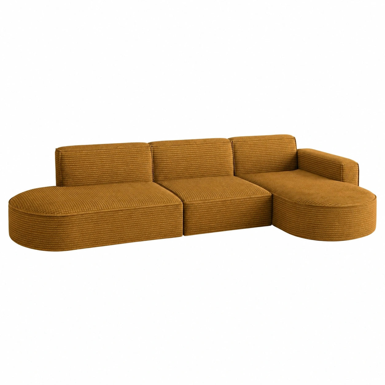 Kaiser Möbel - Moderne Ecksofa Wohnlandschaft in L-Form, 3-Sitzer Polstersofa mit Ottomane, Komfortables Relaxsofa aus Cordstoff, Modell Modena L, Senfgelb, Rechtsseitig