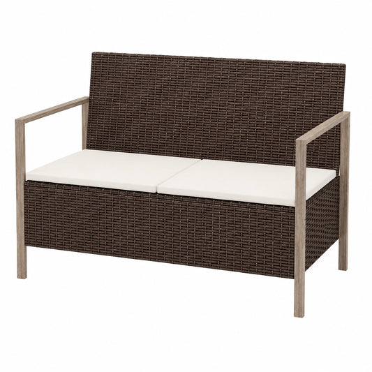2-Sitzer Gartenbank mit Kissen aus Braunem Polyrattan für Außenbereich