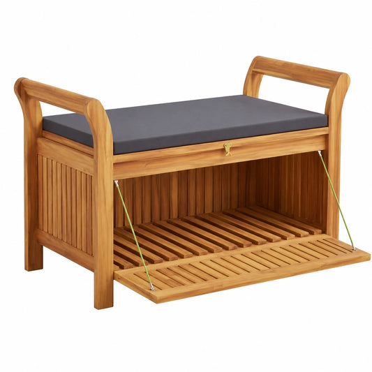 Gartenbank aus Akazienholz mit Kissen 91 cm - Ideal für Balkon und Terrasse
