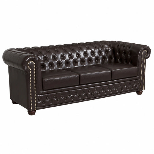 Luxuriöses Chesterfield Sofa aus Kunstleder in Vintage-Braun, 3-Sitzer