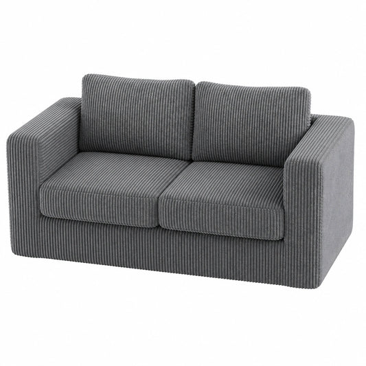 Modernes 2-Sitzer Cordsofa RUMMY mit hochelastischem Schaum, Montagefrei, Graue Couch für Wohnzimmer