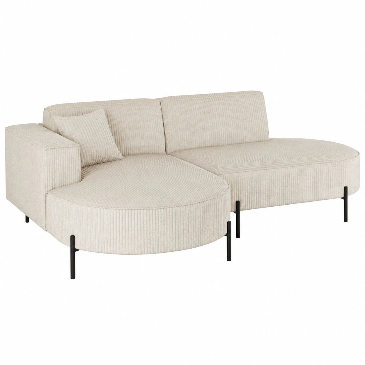 Kaiser Möbel - Bequemes Ecksofa L-Form mit Ottomane, Cordstoff, Metallfüße, Modena Serie, Beige, für Wohnzimmer