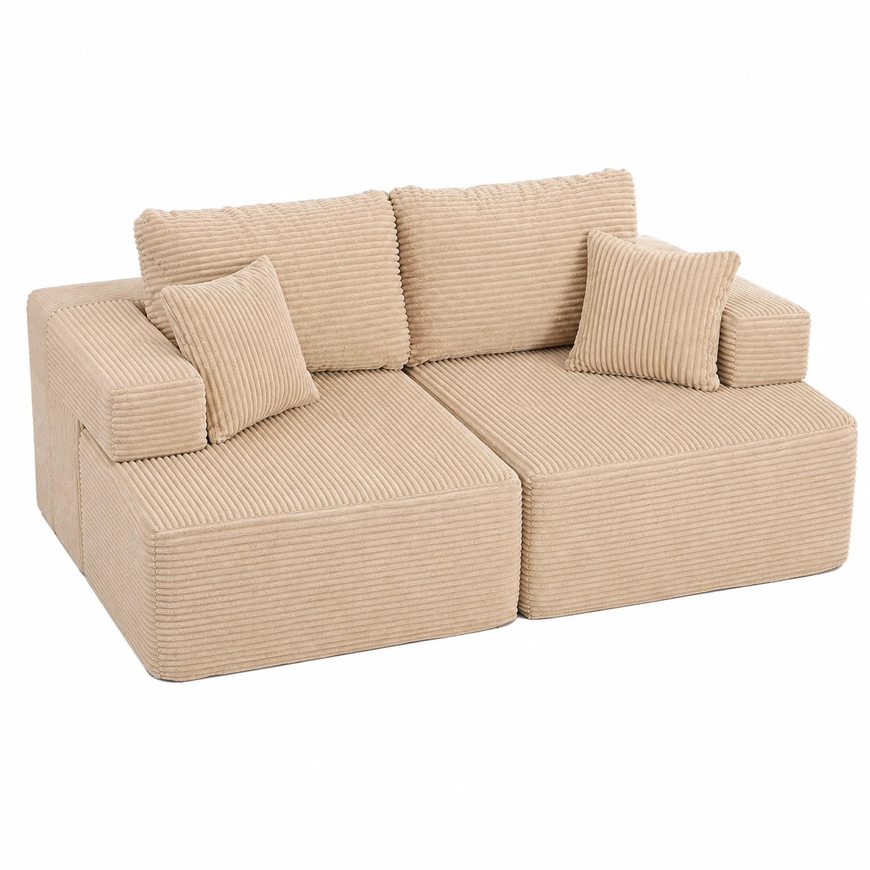 Modulares Sofa 194 cm mit Tiefe für Wohnzimmer oder Schlafzimmer, multifunktionale Chaise Lounge, Schlafsofa in Hellbraun, montagefrei