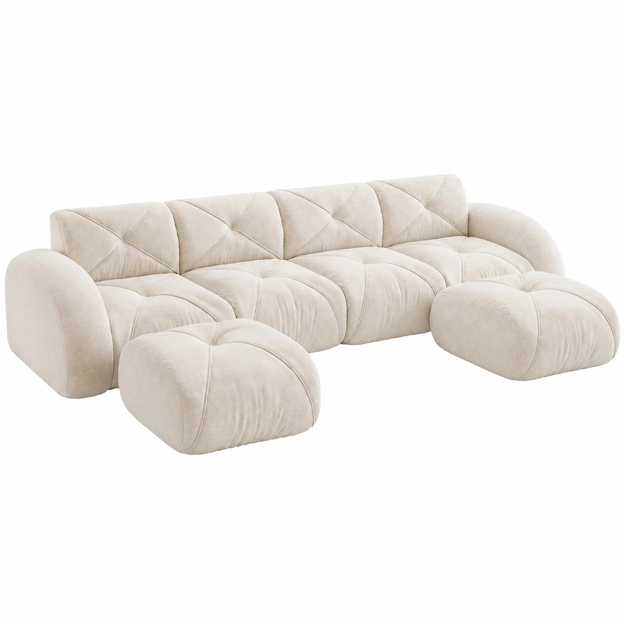 Modulares U-Sofa-Set, 4-Sitzer, inkl. 2 Hocker, bequem und rutschfest, rahmenlos, montagefrei, geeignet für Wohnzimmer (Weiß)