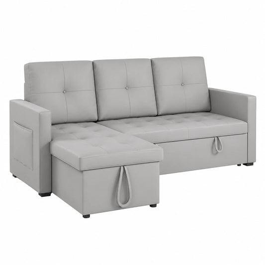 Modernes Schlafsofa 3-Sitzer, L-förmig, mit Seitentaschen, 203cm, hellgrau
