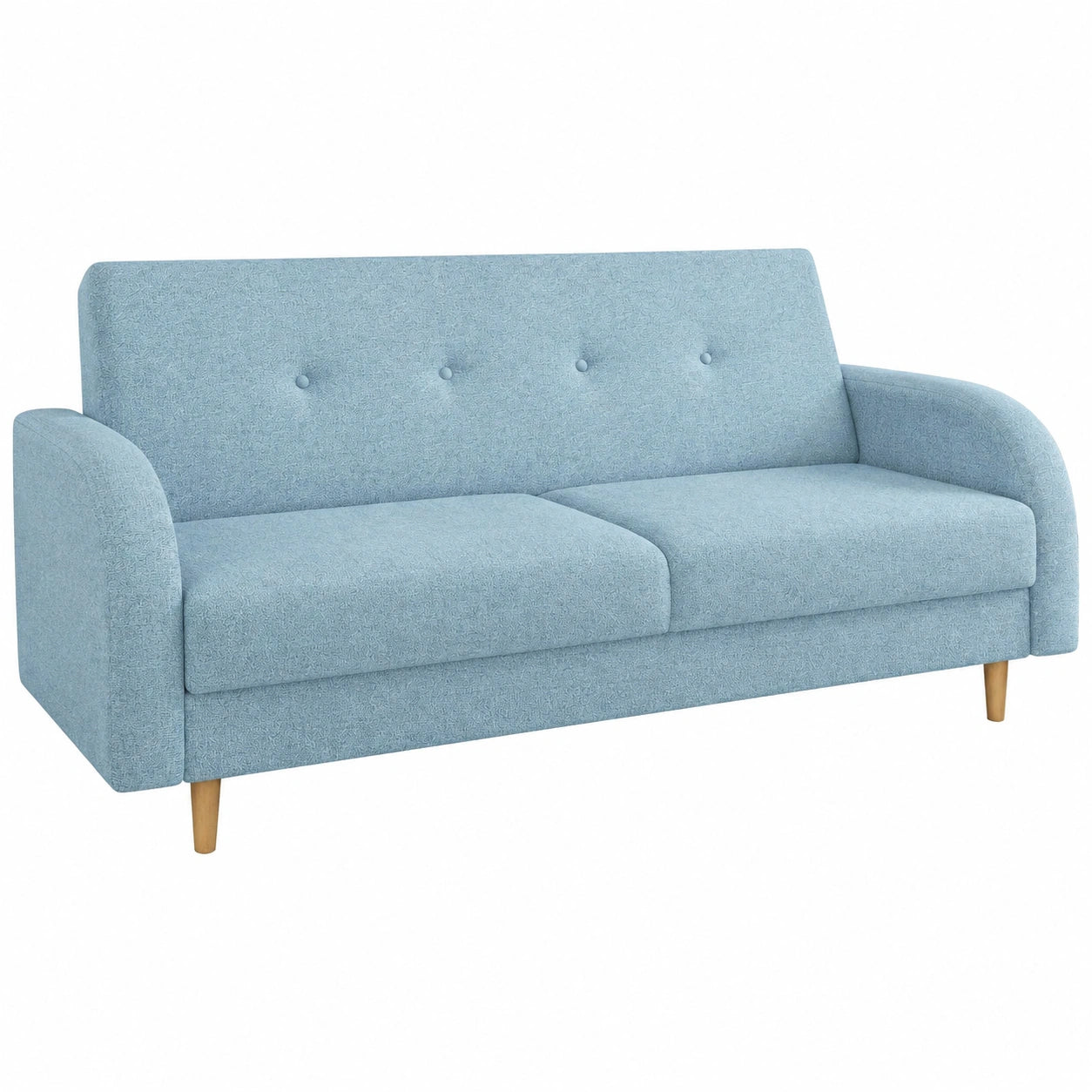 Klappbares Schlafsofa Kelso mit Bettkasten und Holzfüßen, Multifunktionale Schlafcouch in Blau