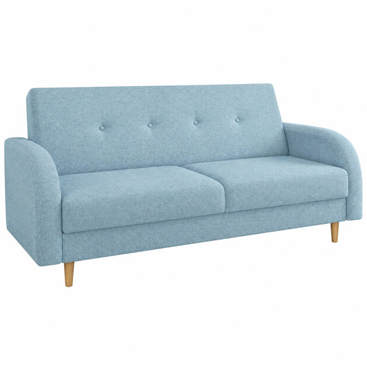 Klappbares Schlafsofa Kelso mit Bettkasten und Holzfüßen, Multifunktionale Schlafcouch in Blau