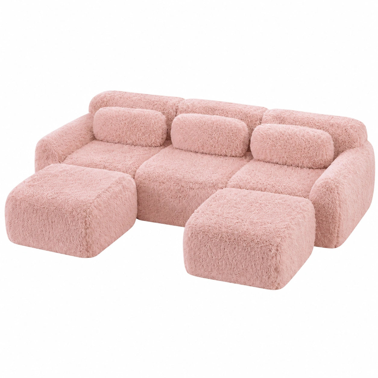 Modulares U-förmiges Ecksofa mit Hocker, Luxus Schlafsofa in Rosa, Tiefes Plüschdesign für Wohnzimmer