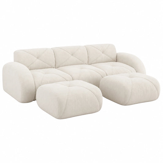 Modernes U-förmiges Modulsofa für Wohnzimmer, inklusive Hocker, ohne Montage, rutschfest, Weiß