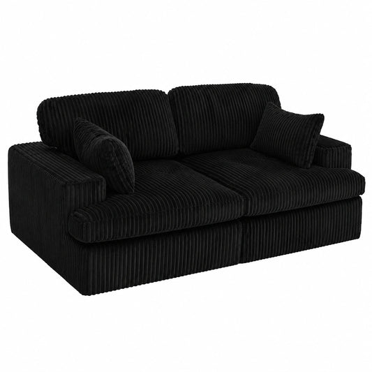 Schlafsofa 2-Sitzer mit Cordbezug und Armlehnen, Kombisofa für Wohnzimmer und Schlafzimmer, Schwarz, 203,99x145x57 cm
