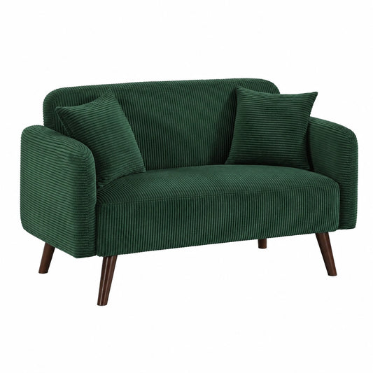 2-Sitzer Sofa mit Rücken- und Armlehnen, Holzfüßen, Cord-Bezug, Inkl. 2 Kissen, Grün, Max. Belastung 320 kg
