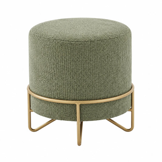 Runder Hocker Chenille Grün, Fußbank für Wohn- und Schlafzimmer, Ø34x37cm