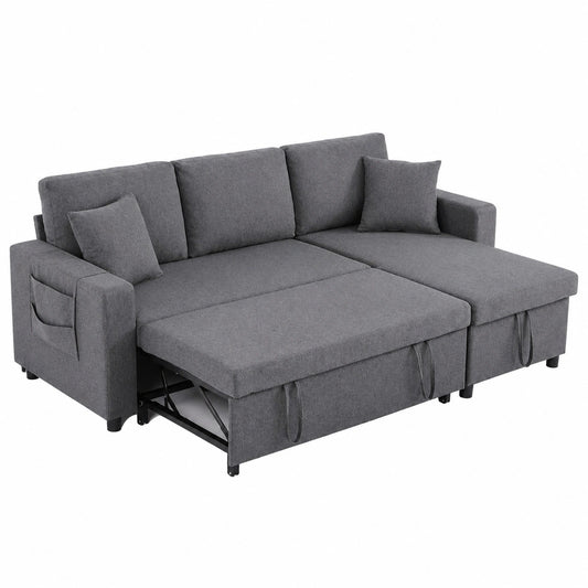 Eckschlafsofa mit Chaiselongue und Stauraum, wandelbar links/rechts, Polstersofa mit Seitentaschen, Dunkelgrau, 3-Sitzer