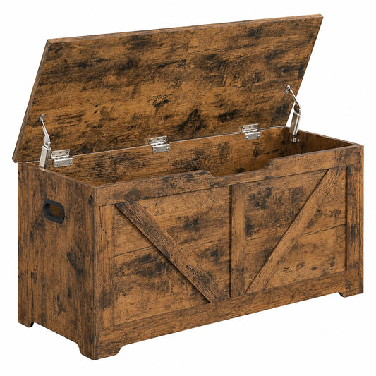 VASAGLE Schuhbank im Landhausstil mit Stauraum, Sitztruhe mit Sicherheitsscharniere, 40 x 100 x 46 cm, für Flur und Wohnzimmer, vintagebraun