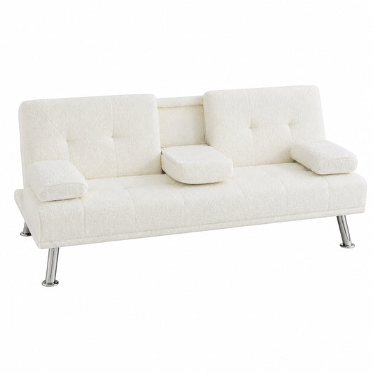 Komfortables Yaheetech Schlafsofa für 3 Personen mit Bettfunktion, Elfenbeinfarbig, bis 350 kg