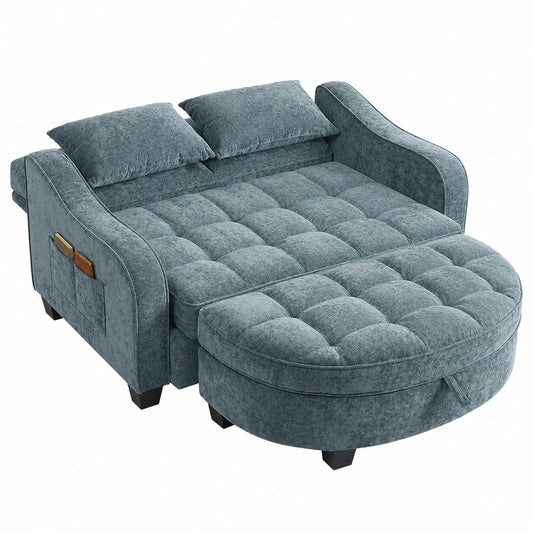 Kompaktes Schlafsofa mit Stauraum und Kissen, 2-in-1 Design, Blau