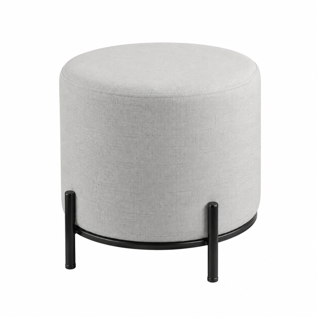 Moderner Sitzhocker Mashike aus Textil und Metall, Grau/Schwarz, Ø 38 cm