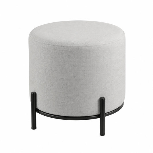 Moderner Sitzhocker Mashike aus Textil und Metall, Grau/Schwarz, Ø 38 cm