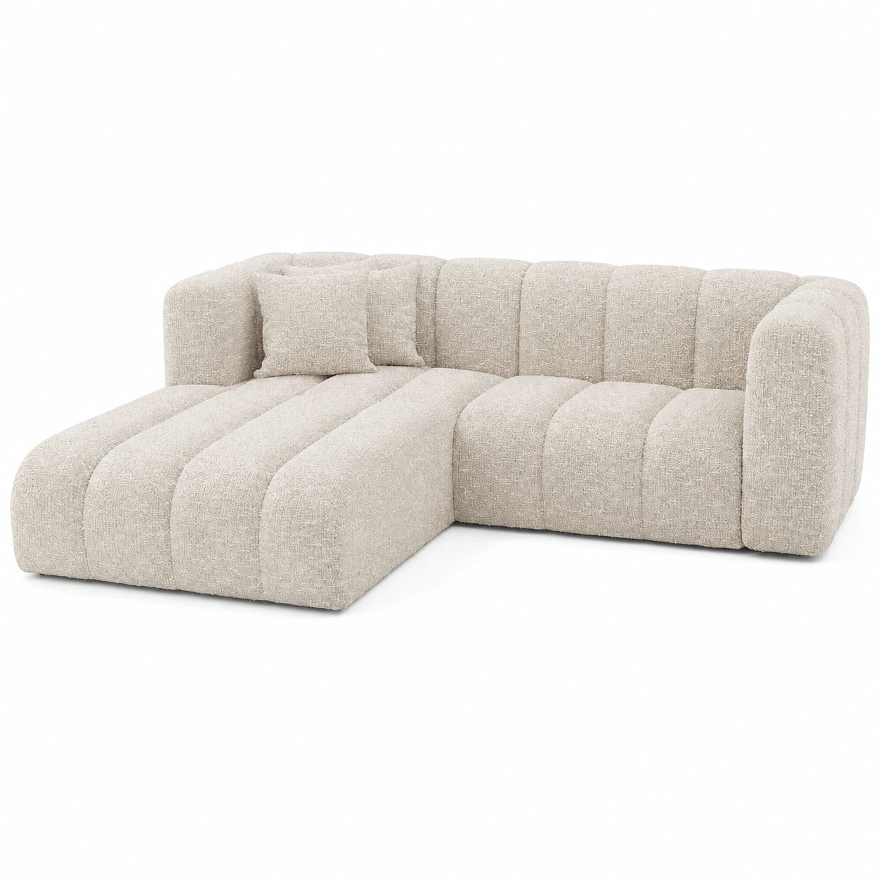 Kaiser Möbel - Komfort-Eckcouch mit Ottomane in Chenille, L-Form, inkl. 2 Kissen, Ecru, links