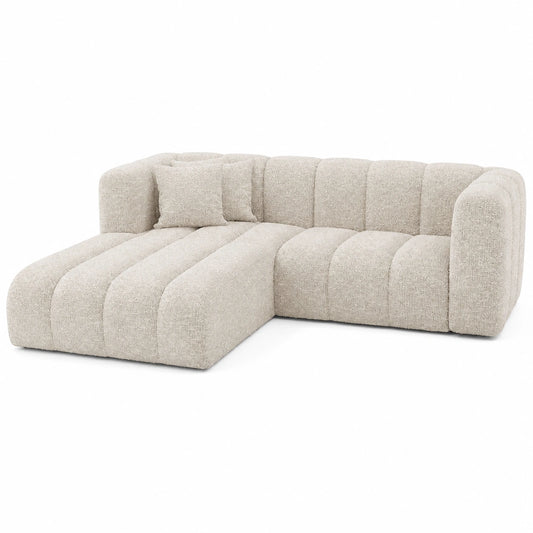 Kaiser Möbel - Komfort-Eckcouch mit Ottomane in Chenille, L-Form, inkl. 2 Kissen, Ecru, links