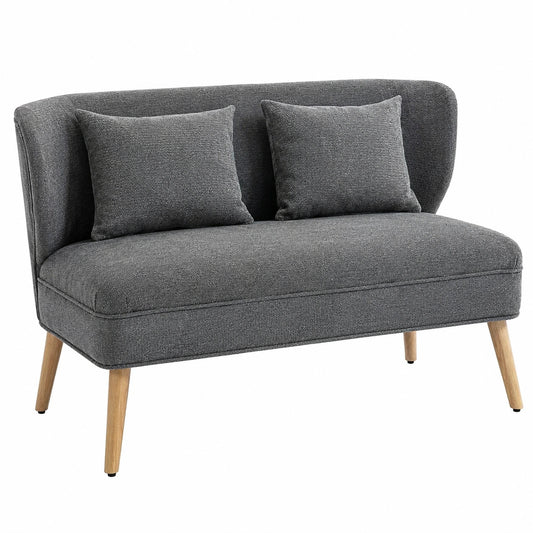 Modernes 2-Sitzer Sofa mit Wing-Back und Kissen, Chenille-Optik, Holzfüße, Grau
