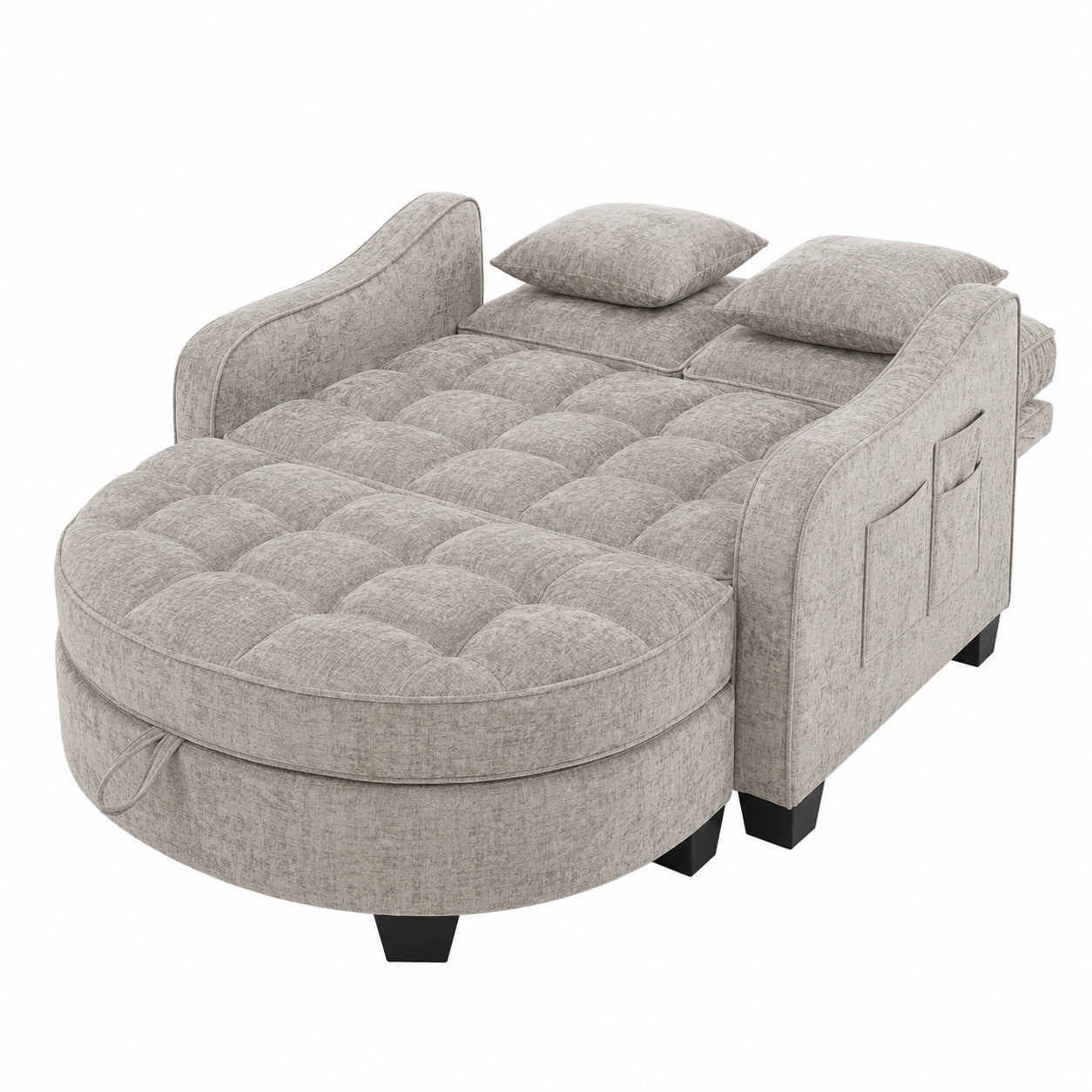Verwandelbares Schlafsofa mit Hocker und Kissen, für Kompakte Räume, 132x129x93cm, Braun
