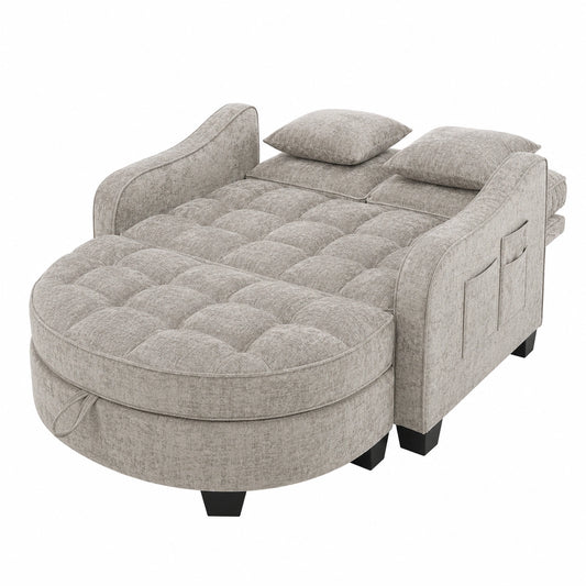 Verwandelbares Schlafsofa mit Hocker und Kissen, für Kompakte Räume, 132x129x93cm, Braun