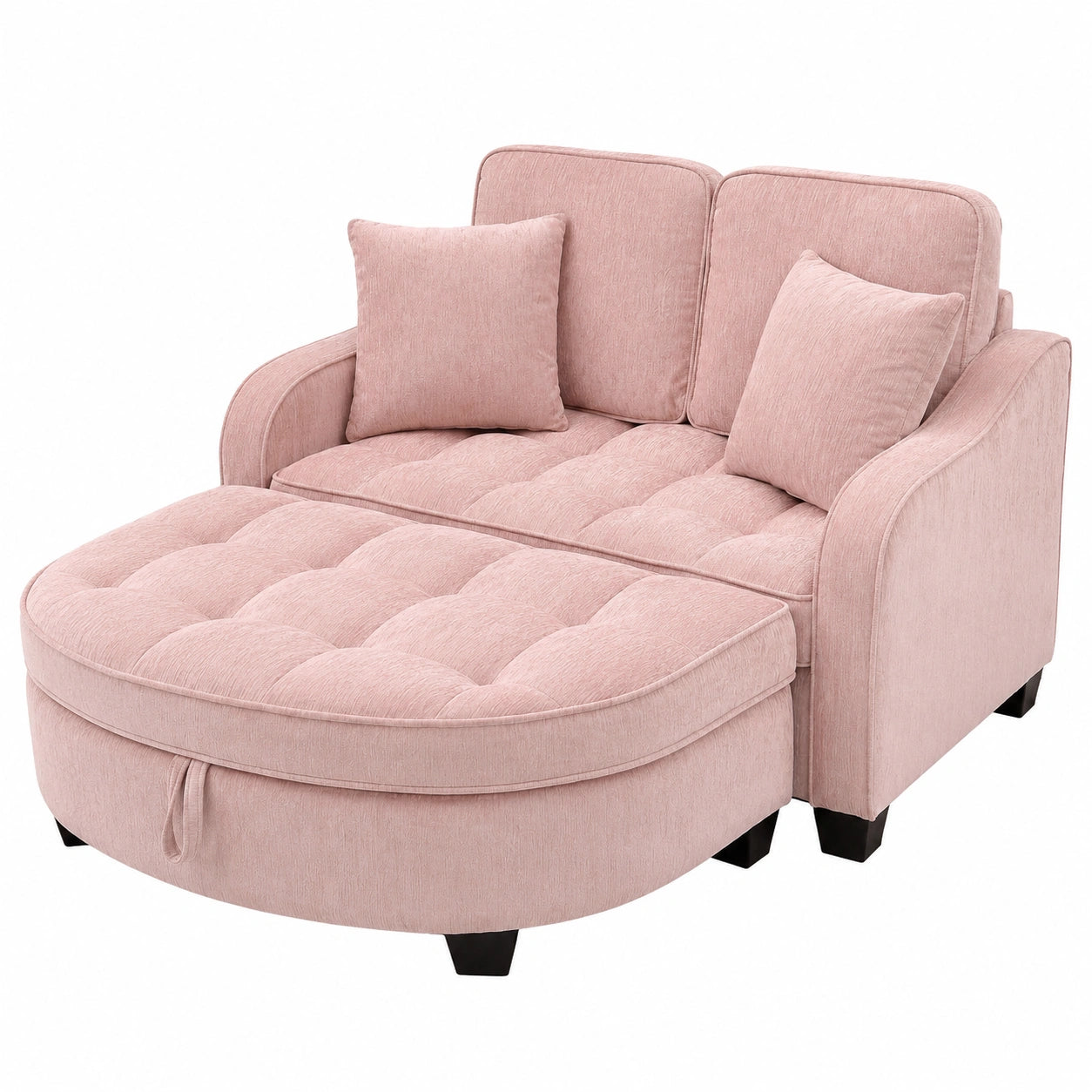 Multifunktionales Schlafsofa mit Chaiselongue und Stauraum, inkl. 4 Kissen, Ideal für kleine Räume, 132x129x93cm, Rosa