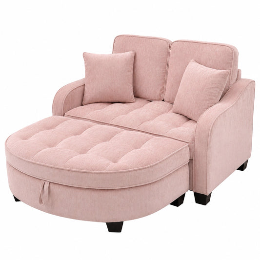 Multifunktionales Schlafsofa mit Chaiselongue und Stauraum, inkl. 4 Kissen, Ideal für kleine Räume, 132x129x93cm, Rosa