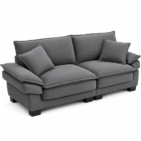 3-Sitzer Loungesofa mit Armlehnen und Zierkissen, Cordbezug, hoher Komfort, bis 450 kg belastbar, für Wohn- und Schlafzimmer, 224x81x81cm, dunkelgrau