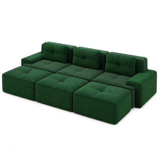 Bladez 3-Sitzer Cord Sofa mit Hocker, Modular, ohne Montage, Hochelastischer Schaum, Grün