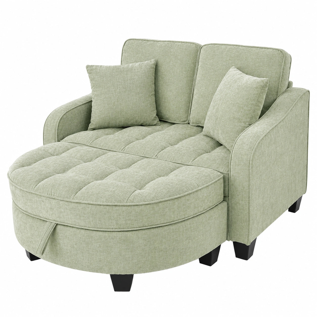 Multifunktionales Schlafsofa mit Chaiselongue und Hocker, inkl. 4 Kissen, 132x129x93cm, für kleine Räume, Farbe: Cyan