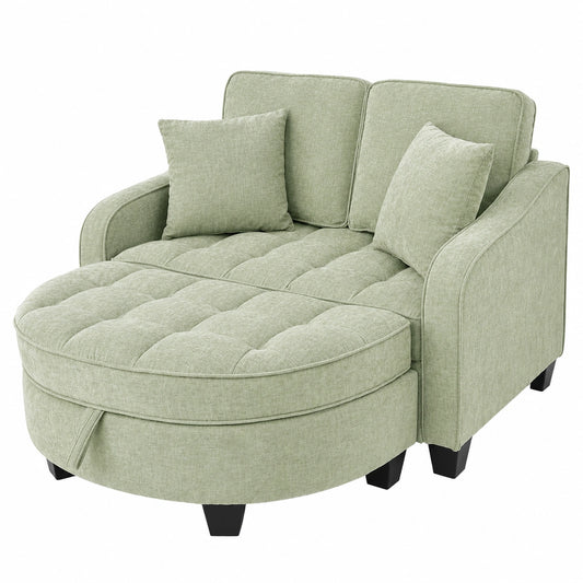 Multifunktionales Schlafsofa mit Chaiselongue und Hocker, inkl. 4 Kissen, 132x129x93cm, für kleine Räume, Farbe: Cyan