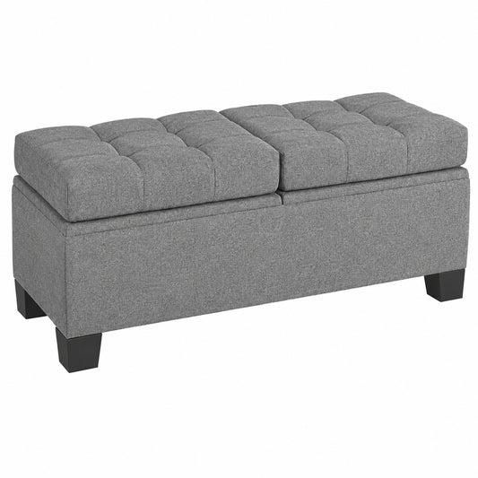 Polsterbank mit Stauraum, 180 kg Tragkraft, Leinenoptik, Grau, für Flur und Schlafzimmer