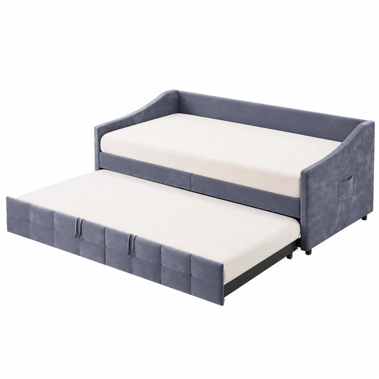 Multifunktionales Schlafsofa aus Samtstoff, ausziehbar 90/180x200 cm, hautfreundlich, platzsparend, für Kinderzimmer und Gästezimmer, kein Matratze, Grau